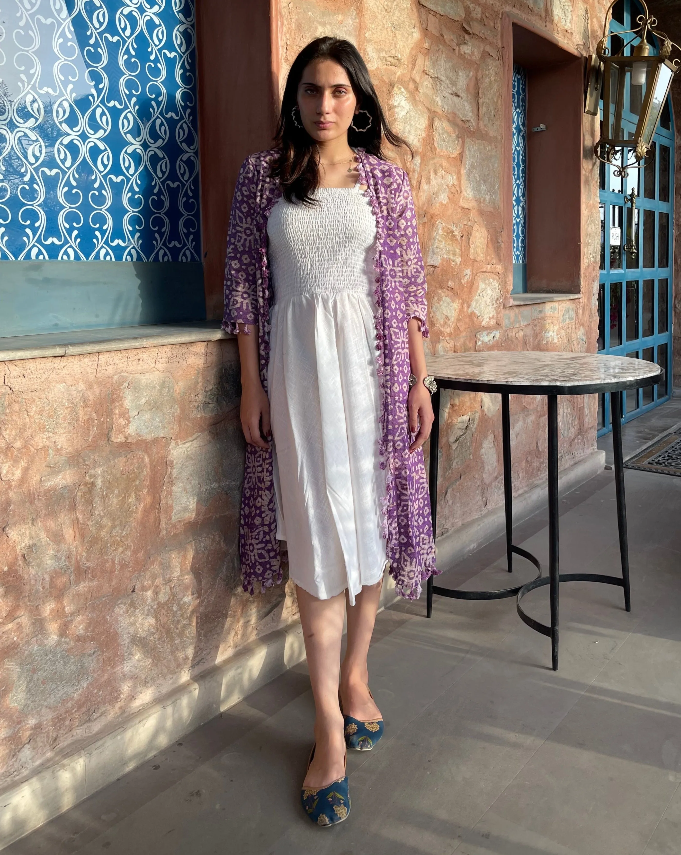 Purple And Whitel Maxi Dress Jacket