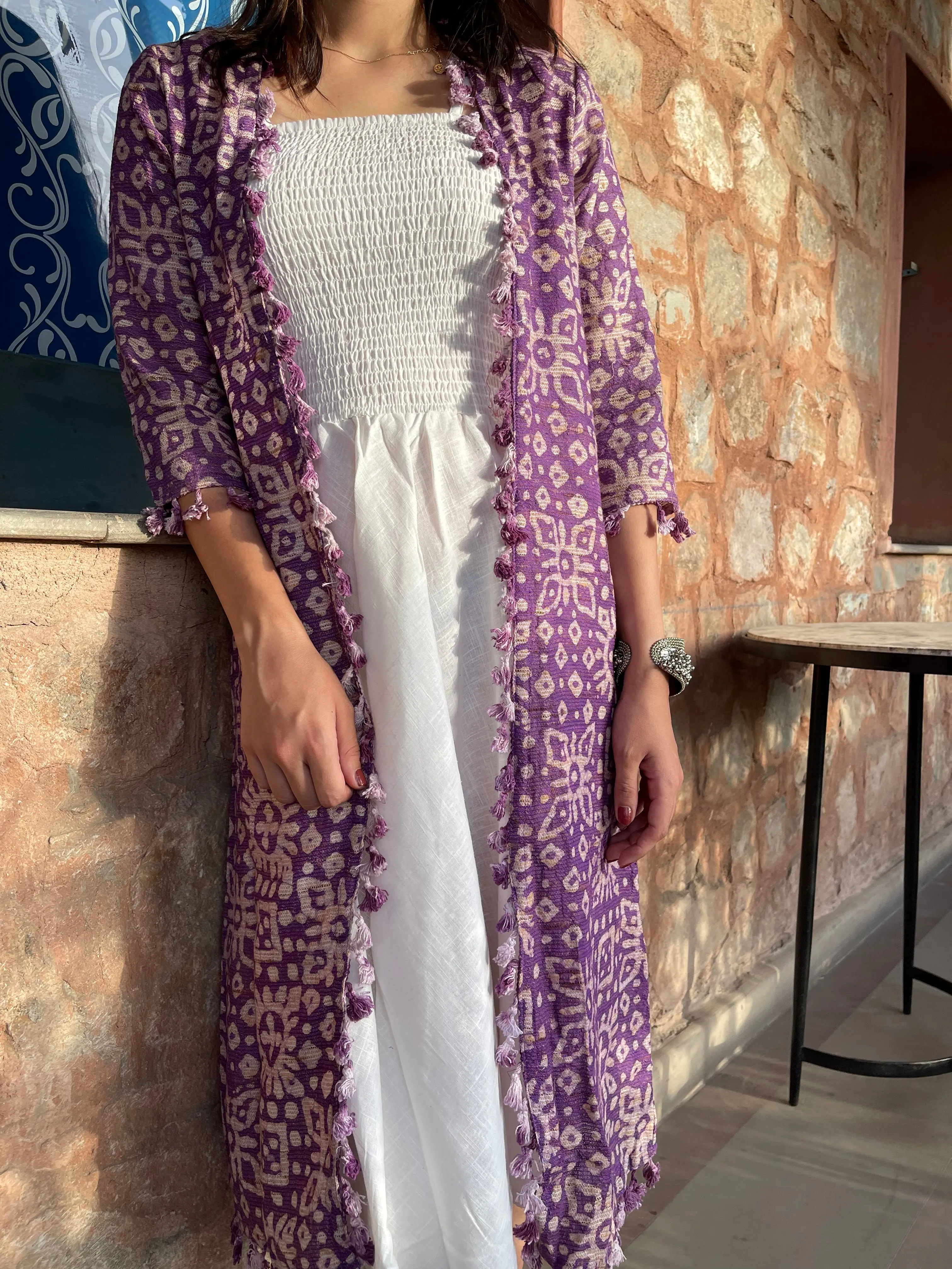 Purple And Whitel Maxi Dress Jacket