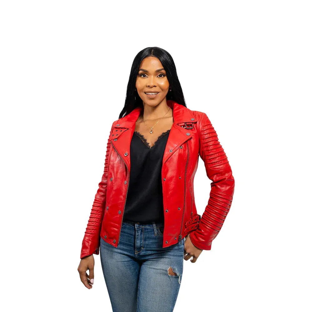 Queens Womens Fashion Leather Jacket Fire Red