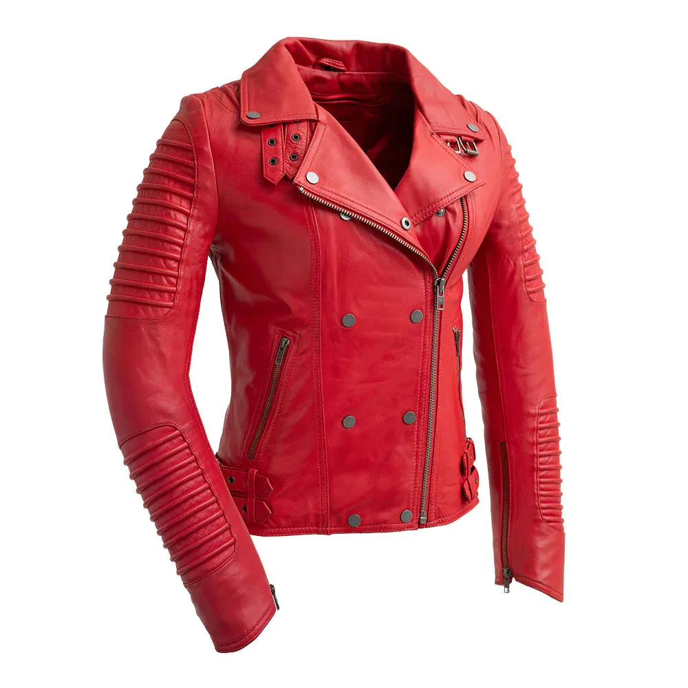 Queens Womens Fashion Leather Jacket Fire Red