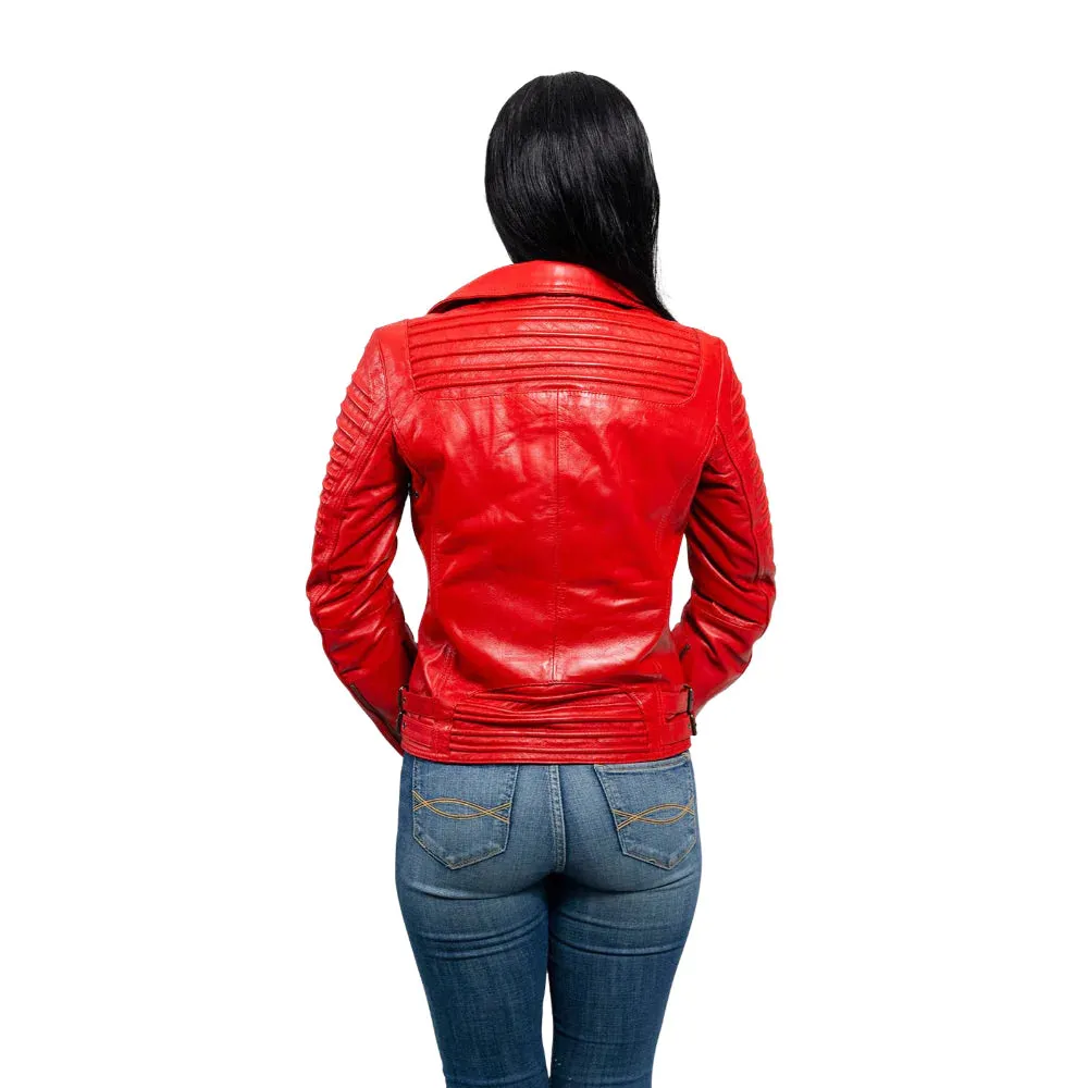 Queens Womens Fashion Leather Jacket Fire Red