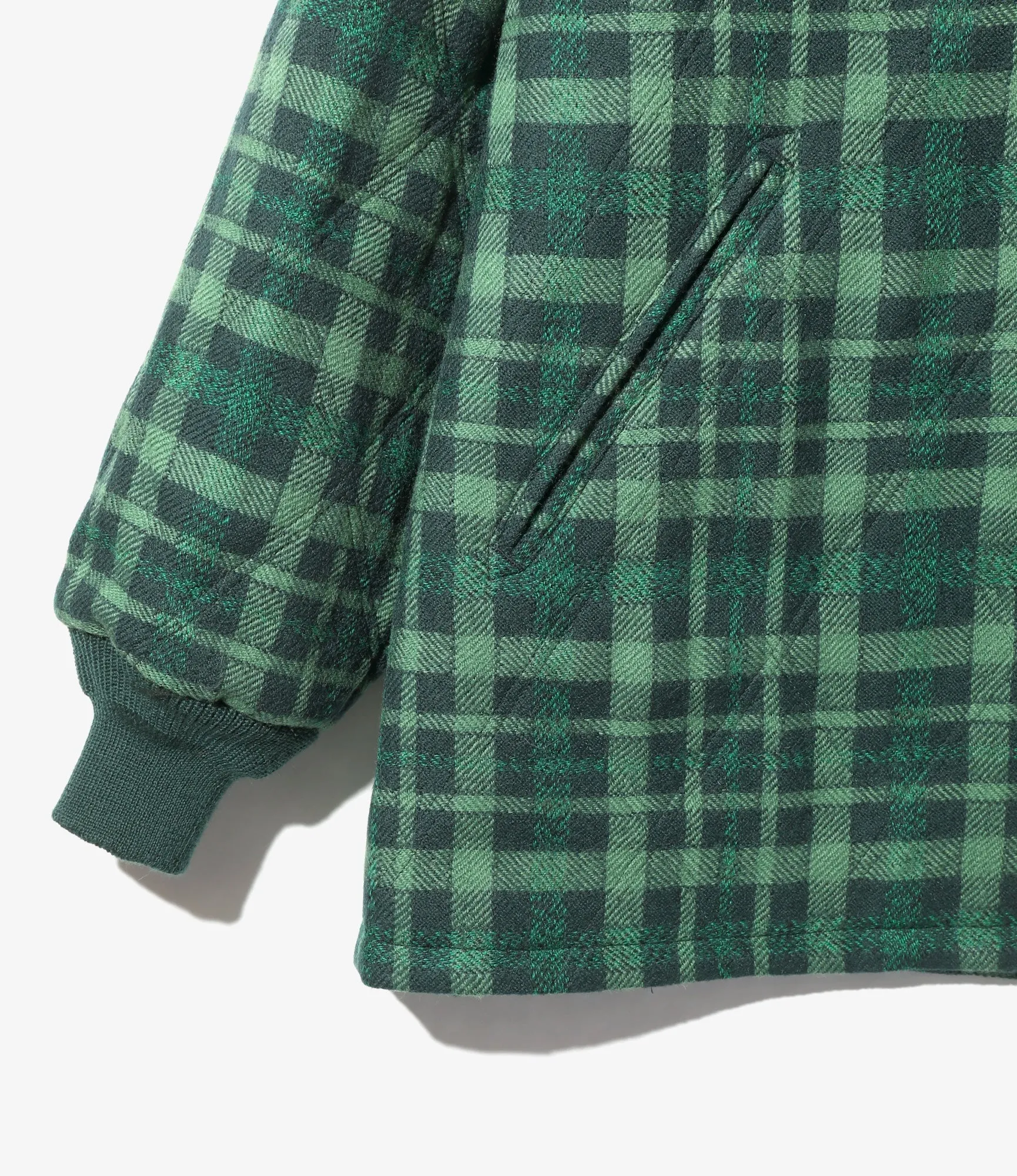 Quilted Sur Coat – Green Plaid Wool Twill