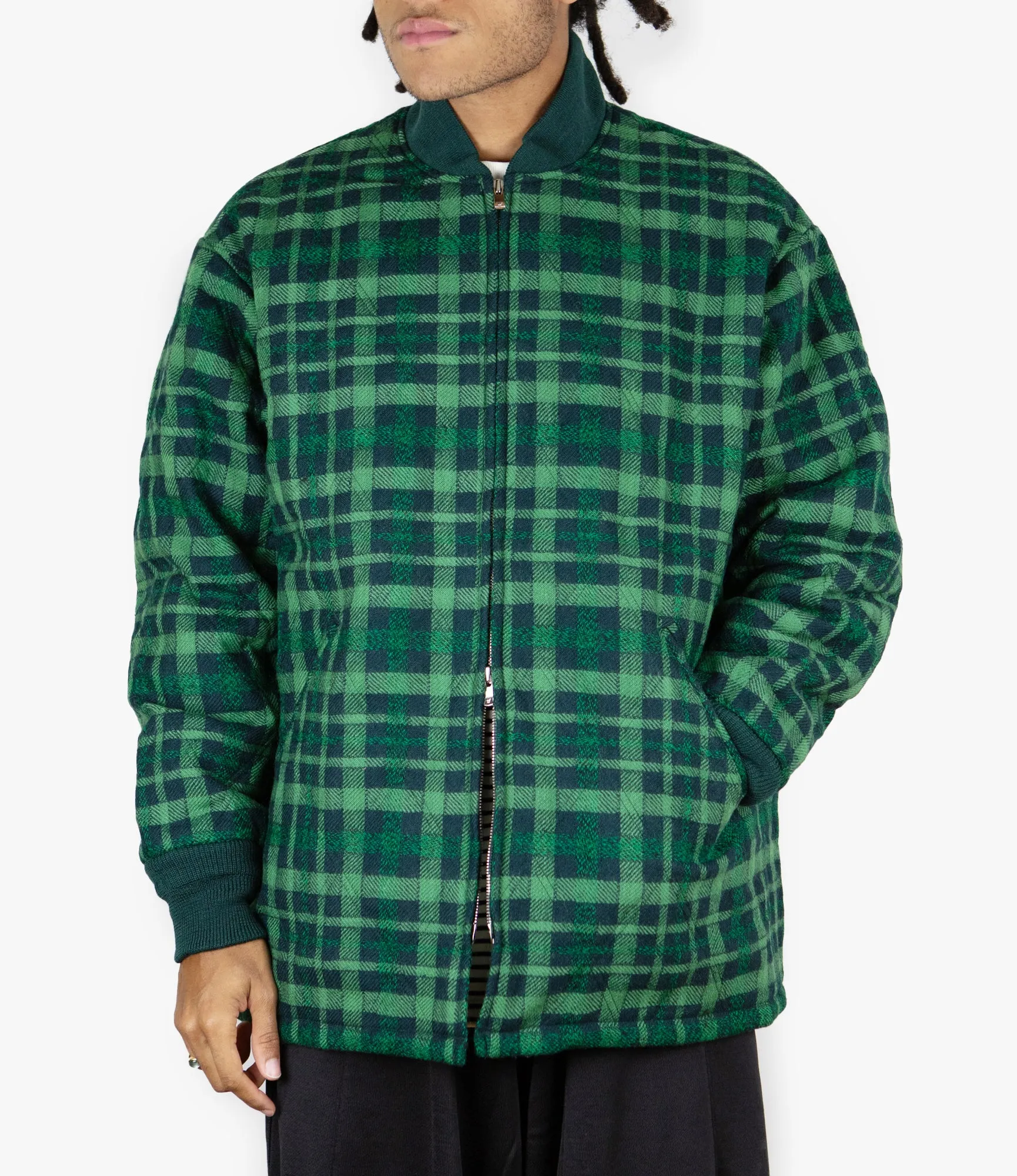 Quilted Sur Coat – Green Plaid Wool Twill