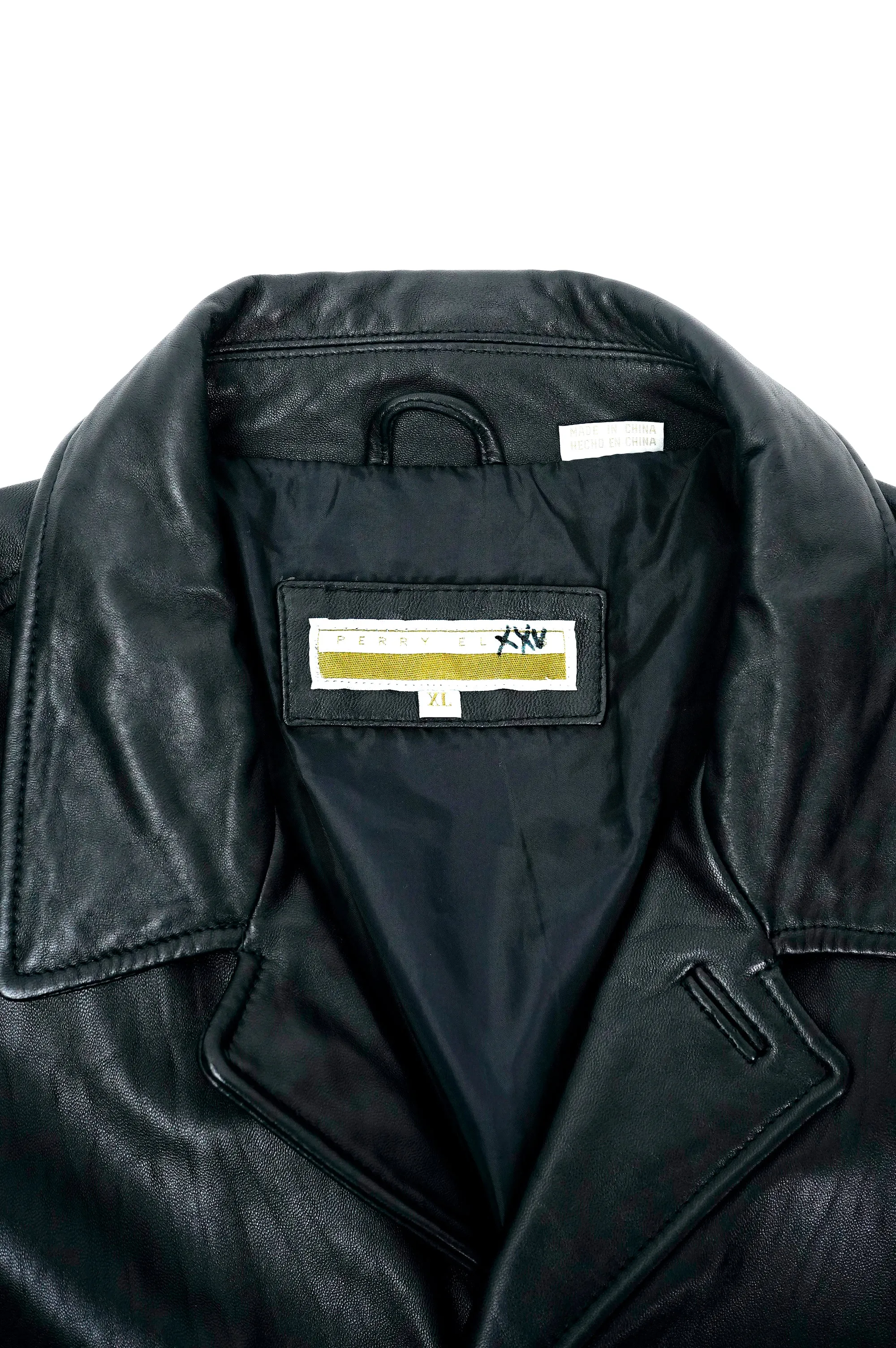 "PERRY ELLIS" -Leather Car Coat-