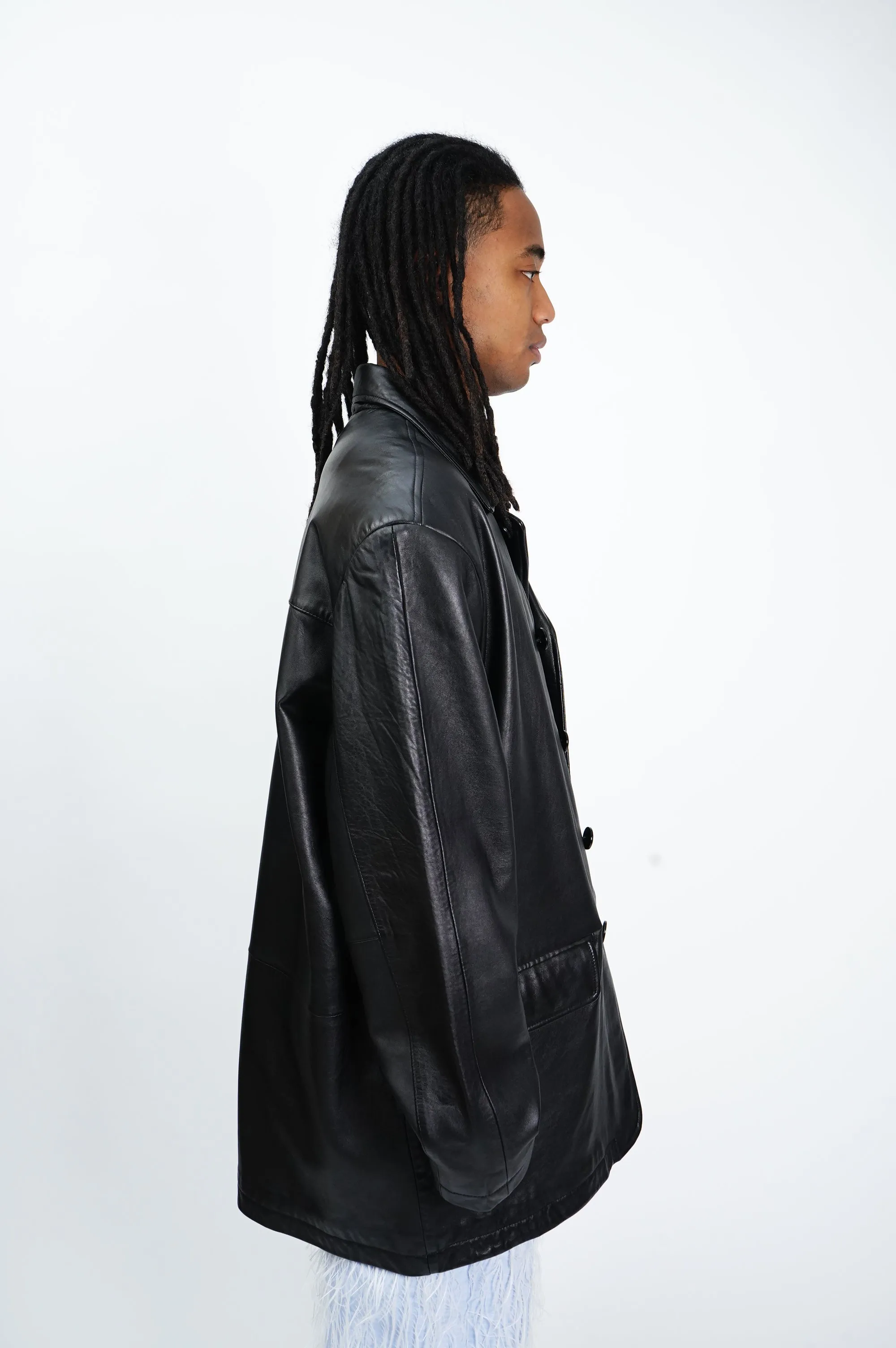 "PERRY ELLIS" -Leather Car Coat-