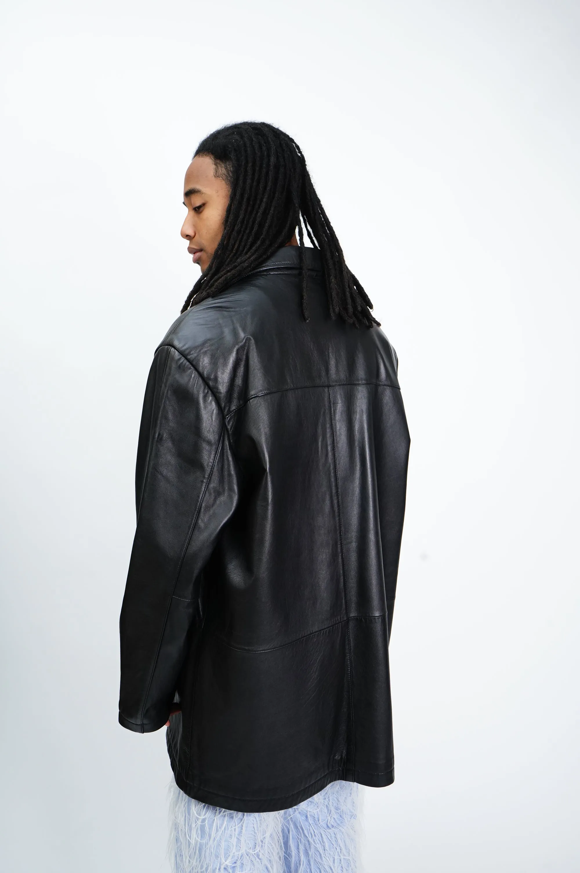 "PERRY ELLIS" -Leather Car Coat-