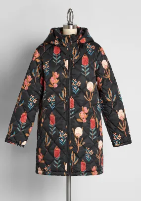 Raining Flora Hooded Puffer Jacket