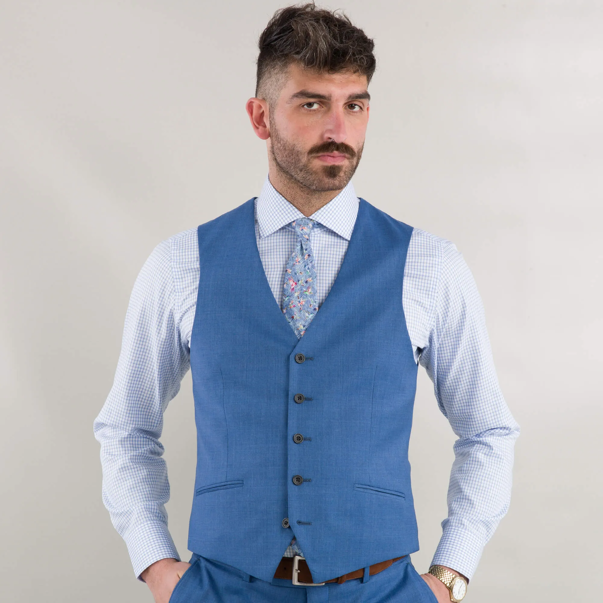 Reda Blue Tropical Weave Suit Waistcoat