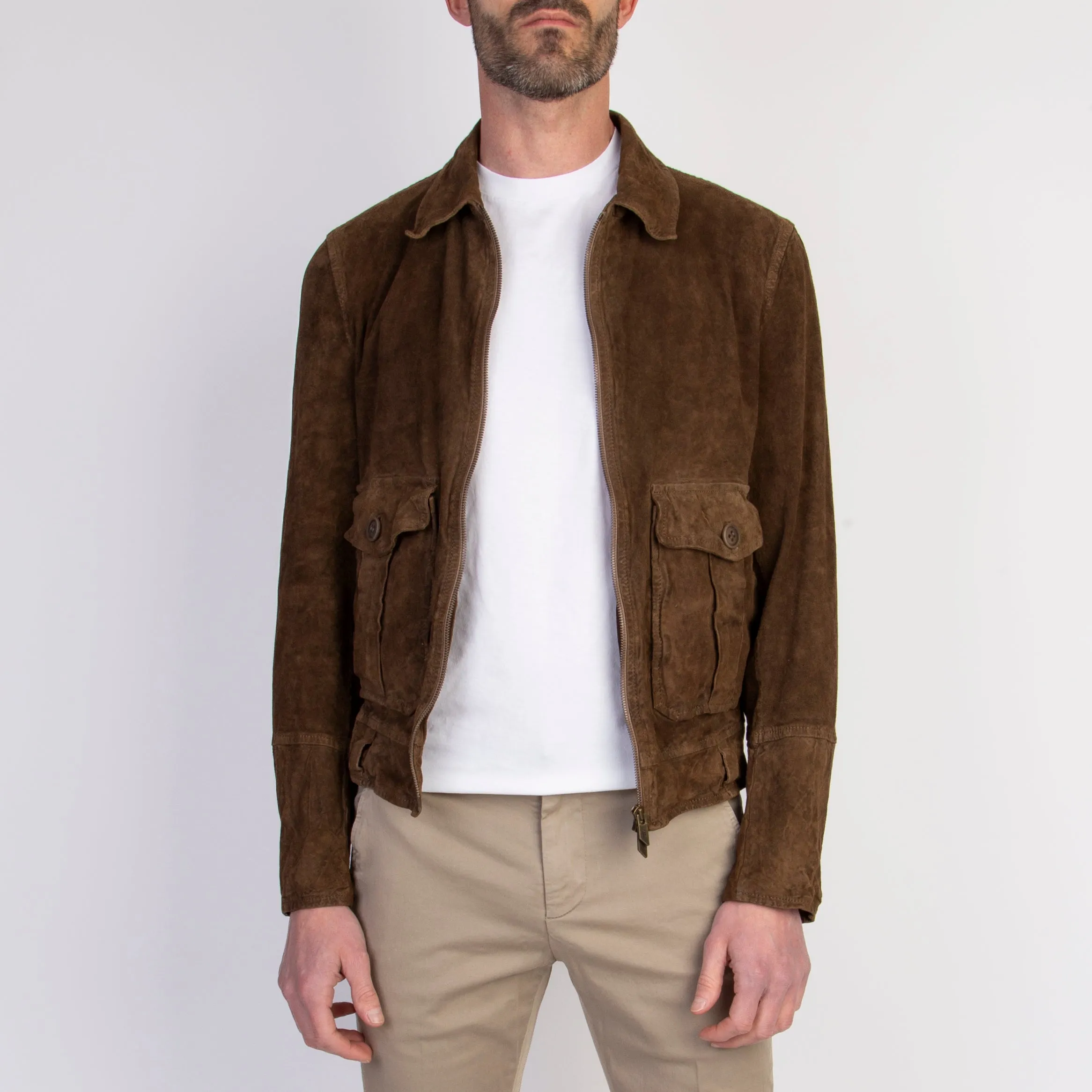 SALVATORE SANTORO SUEDE LEATHER JACKET 46522U NISA SAND TOBACCO