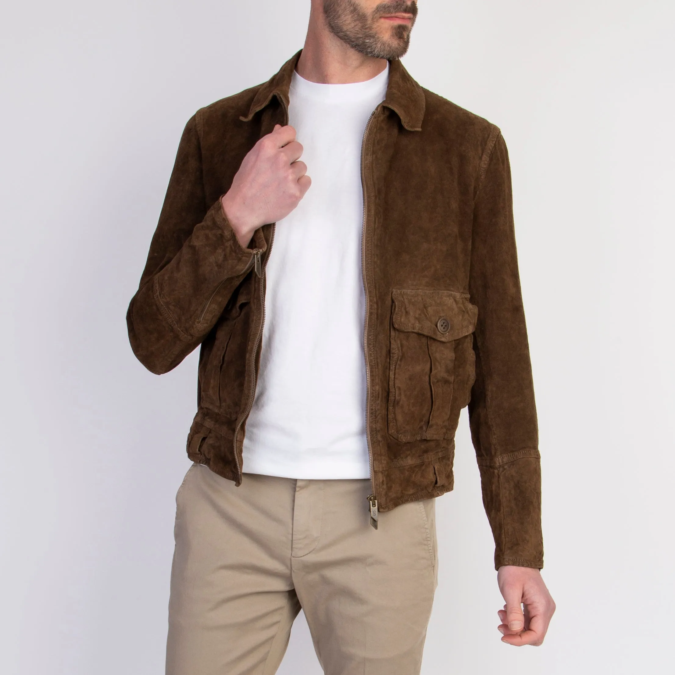 SALVATORE SANTORO SUEDE LEATHER JACKET 46522U NISA SAND TOBACCO