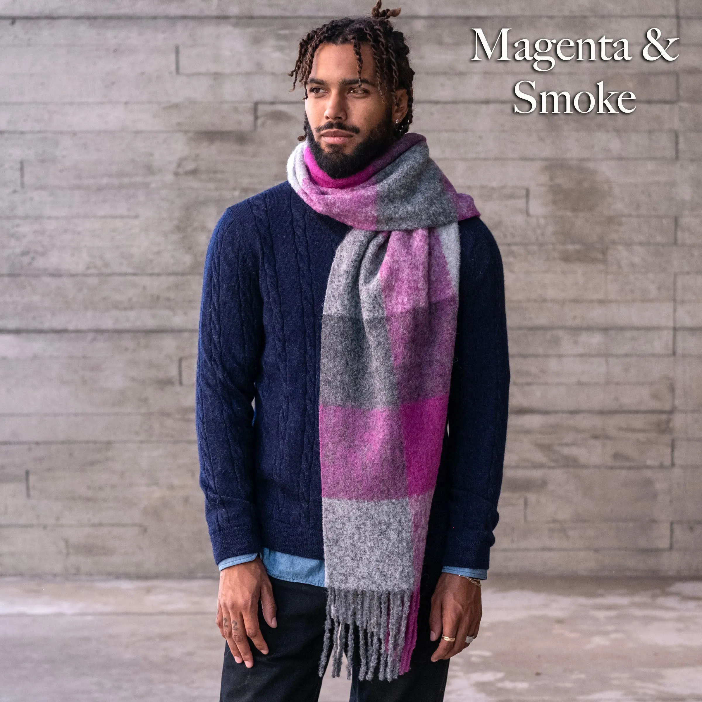 Sample Sale: Alpaca Large Buffalo Check Boucle Scarf