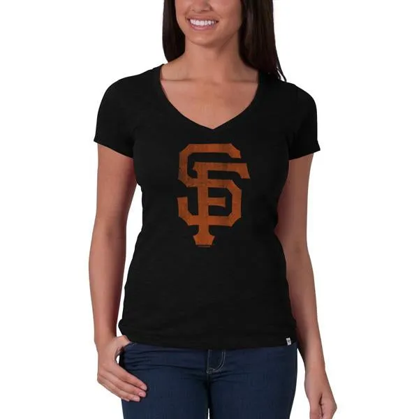 San Francisco Giants 47 Brand Women V-Neck Black Scrum Classic T-Shirt