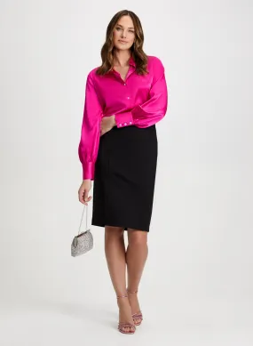 Satin Rhinestone Detail Blouse & Pencil Skirt