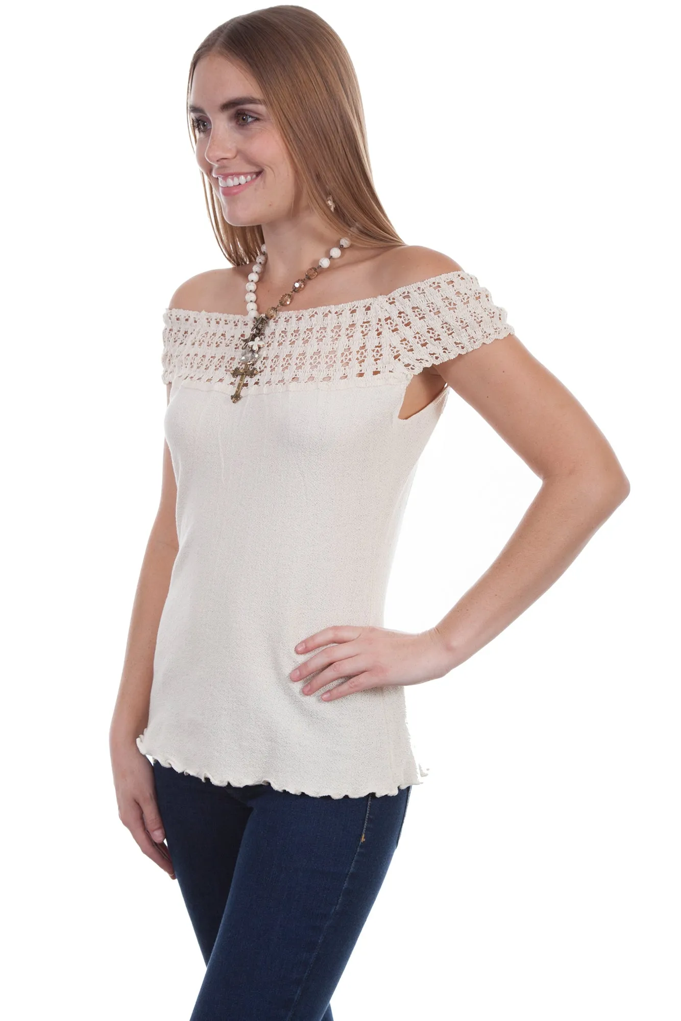 Scully Womens Natural 100% Cotton Crochet S/S Tunic XL