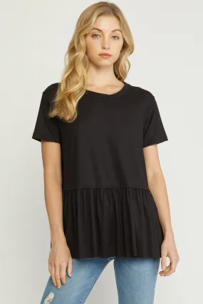 Short Sleeve Peplum Top, Black