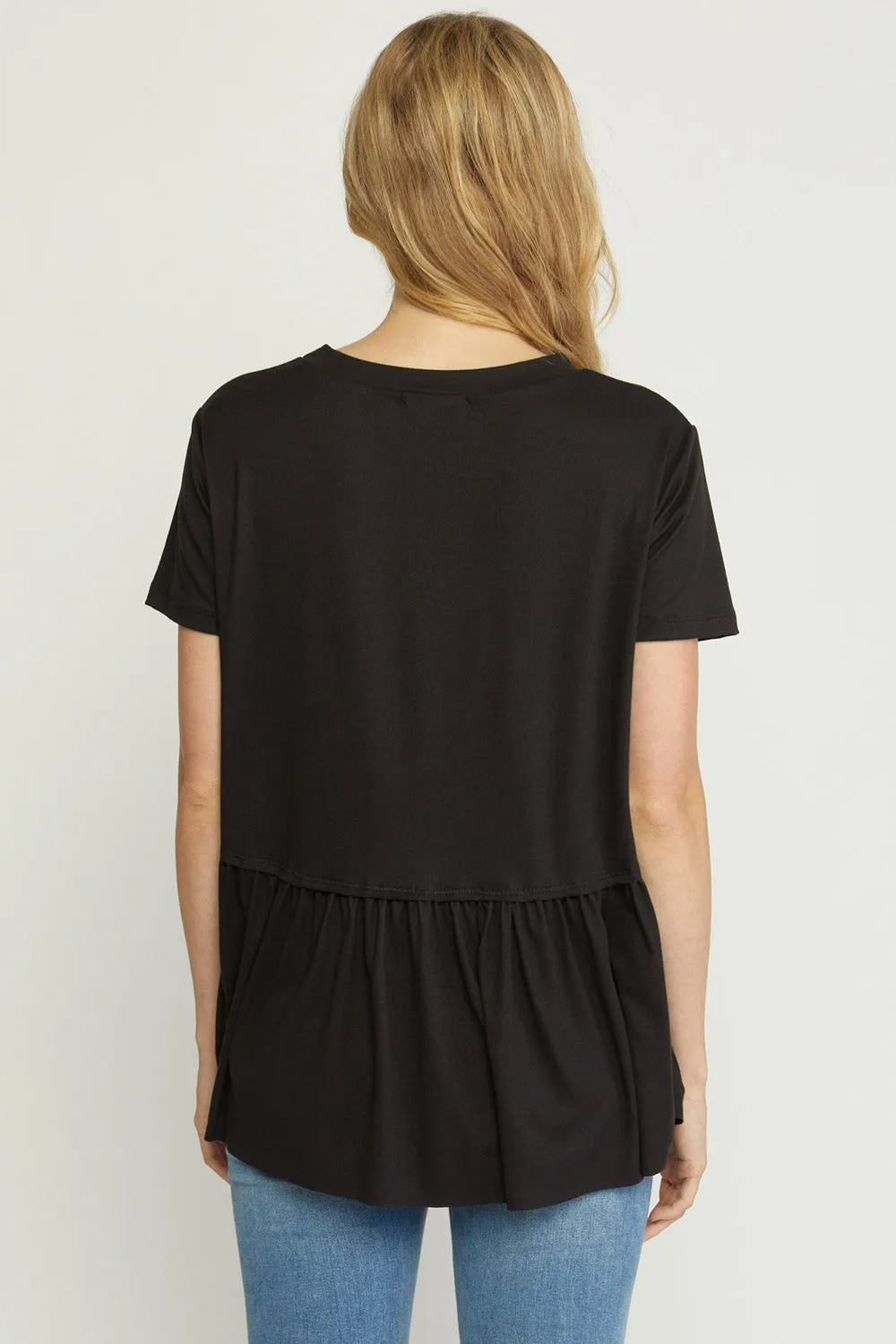 Short Sleeve Peplum Top, Black