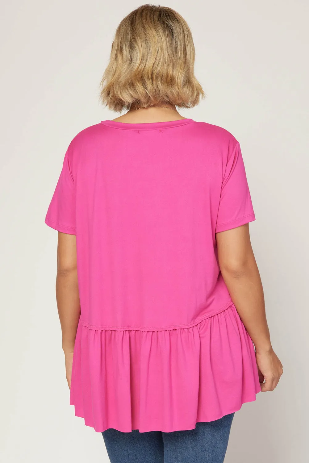 Short Sleeve Peplum Top, Hot Pink