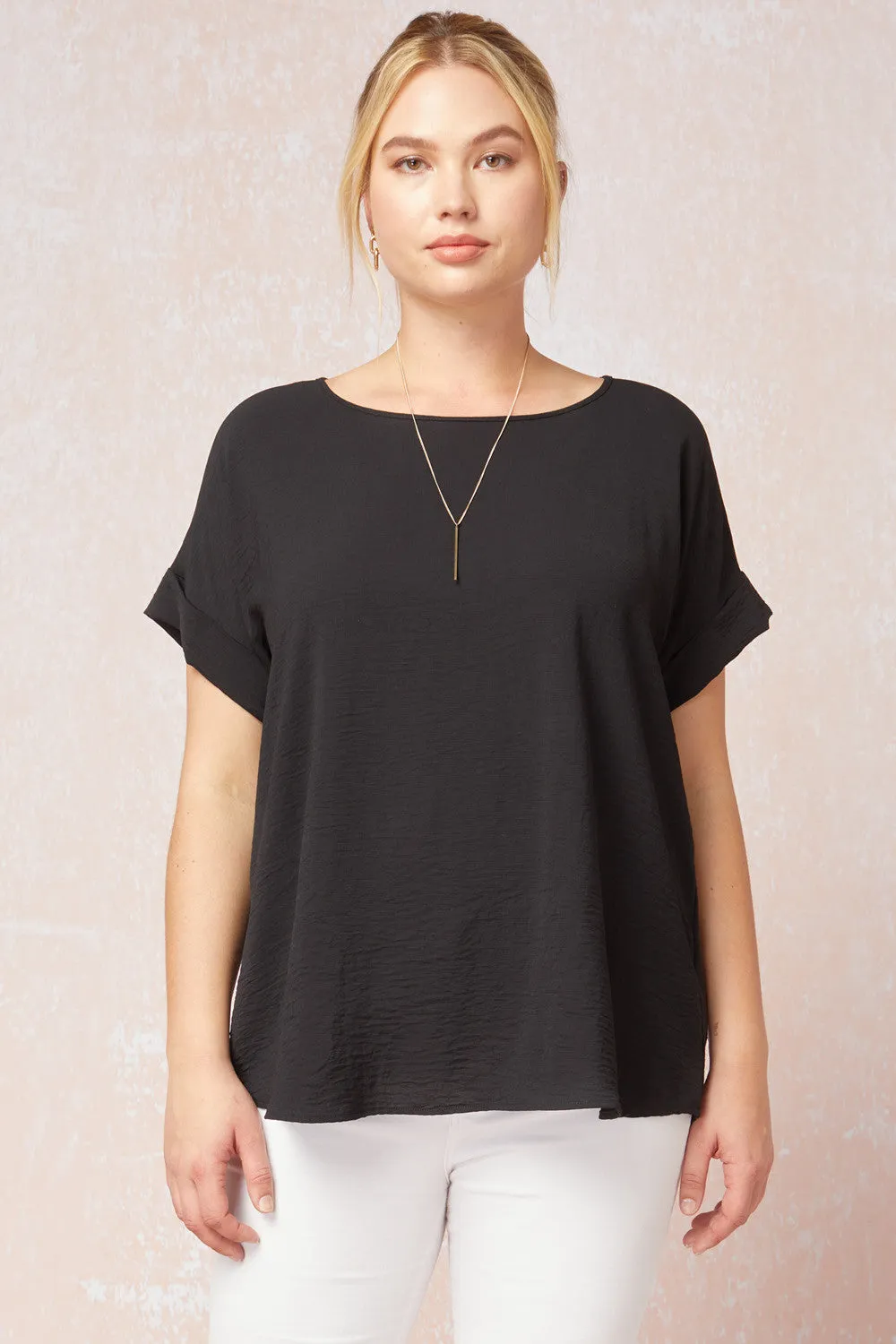 Short Sleeve Scoop Neck Top, Black