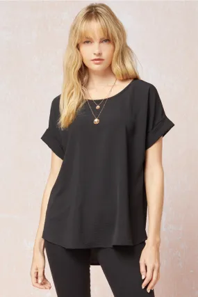 Short Sleeve Scoop Neck Top, Black