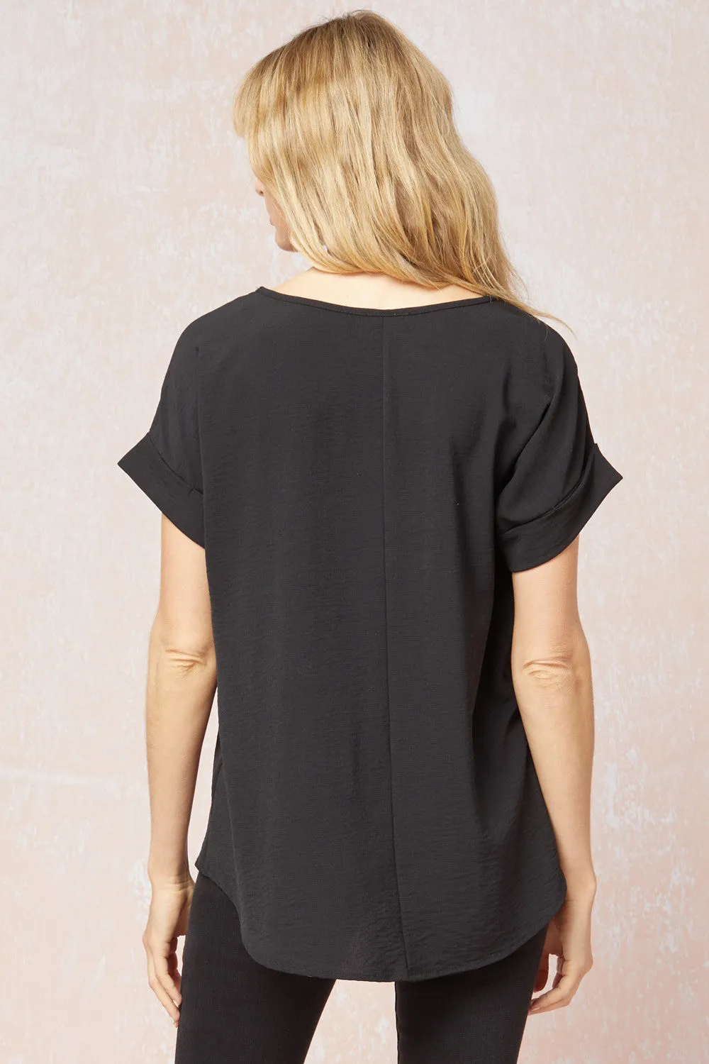 Short Sleeve Scoop Neck Top, Black