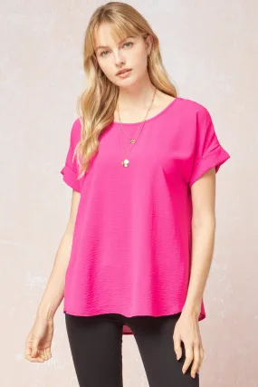 Short Sleeve Scoop Neck Top,  Hot Pink