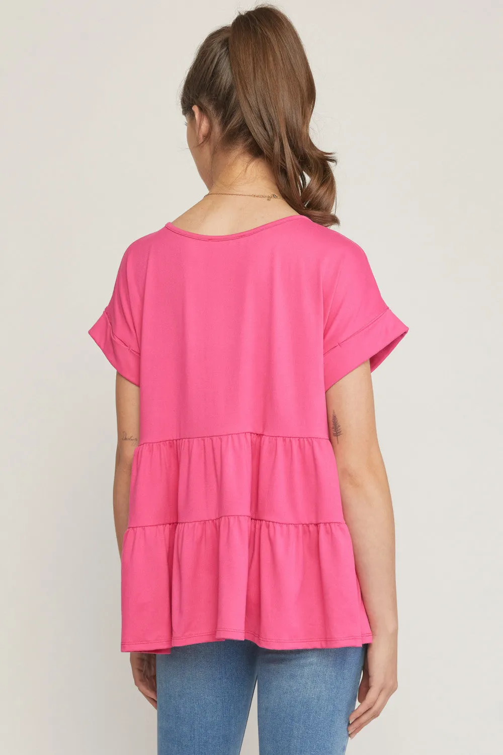 Short Sleeve Tiered Tunic, Pink