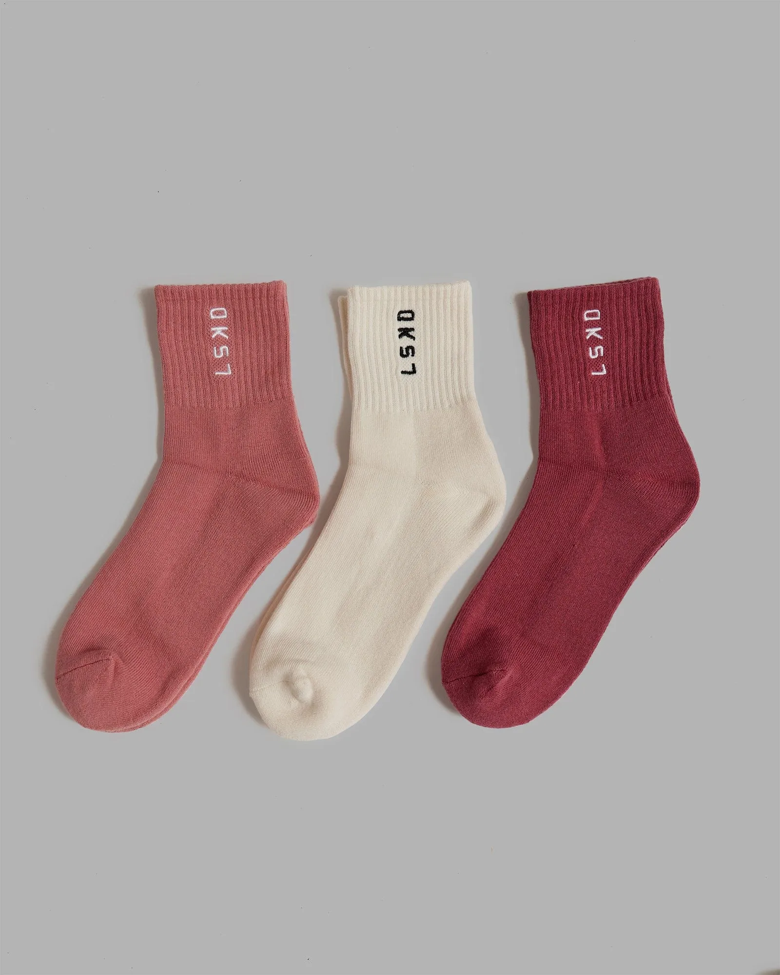 Signal 3 Pack Quarter Socks - Old Rose-Dry Rose-Off White