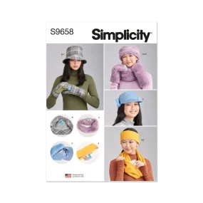 Simplicity Sewing Pattern S9658 MISSES' HATS, HEADBAND, MITTENS IN SIZES S-M-L, COWL AND INFINITY SCARF