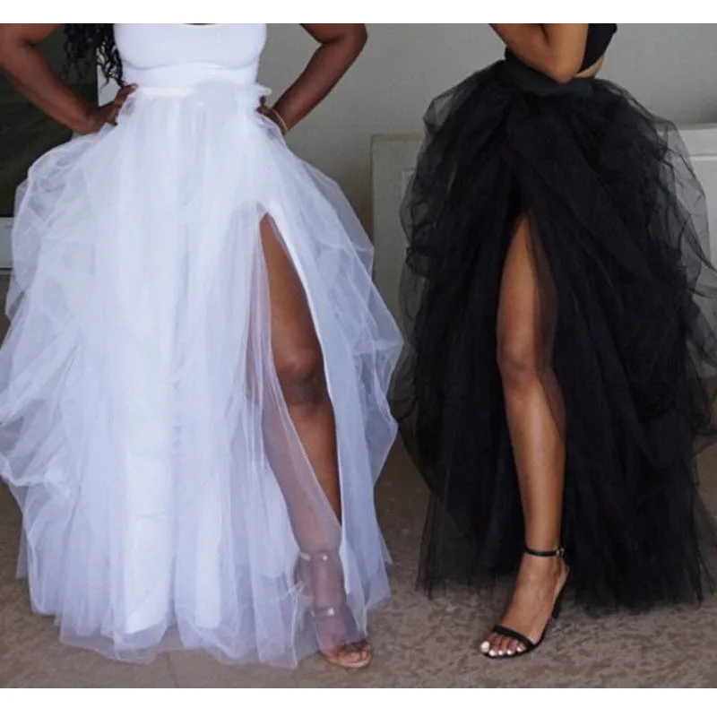 Slit Tulle Tutu Mesh Long Skirts