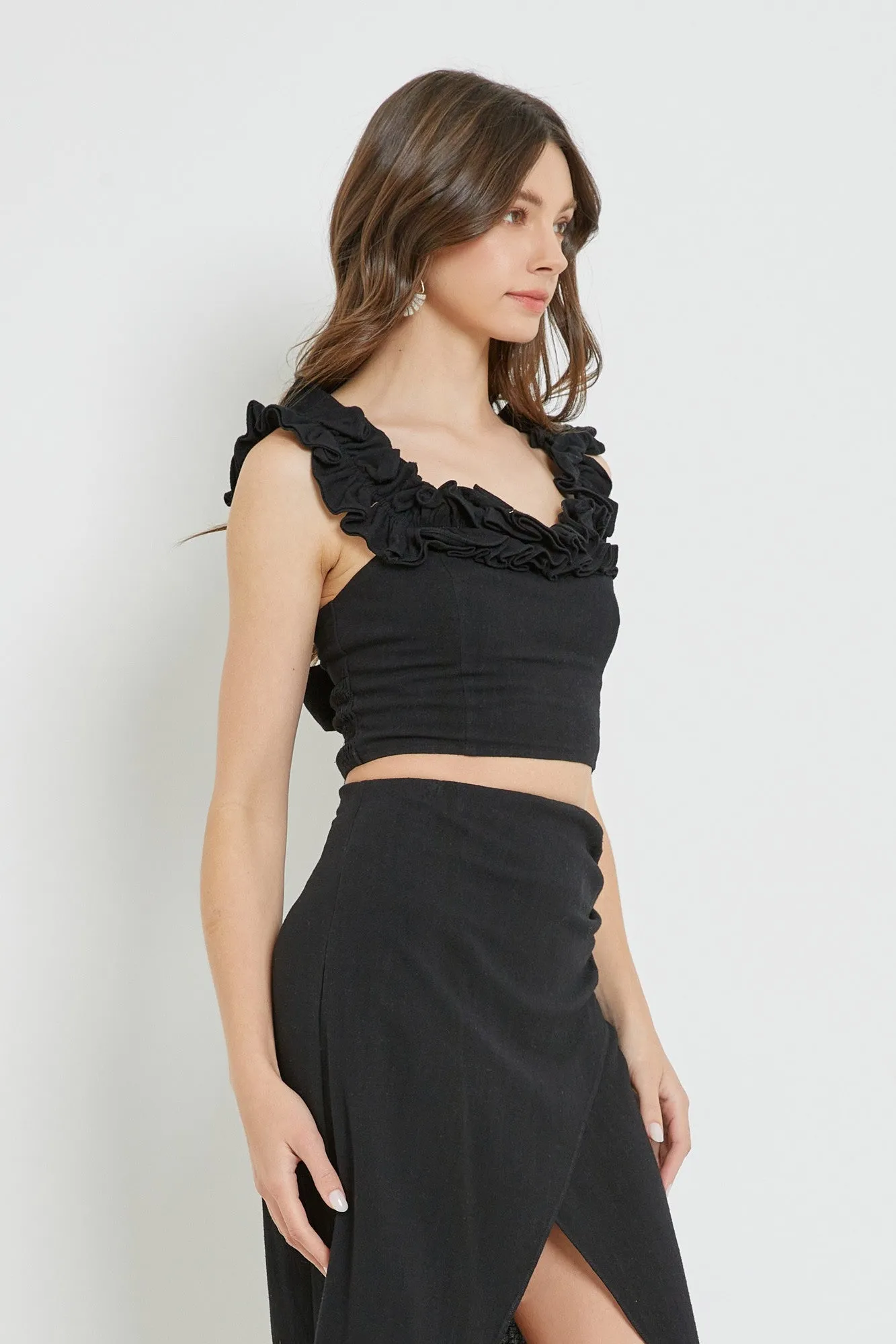 Smocked Ruffled Tie Back Top