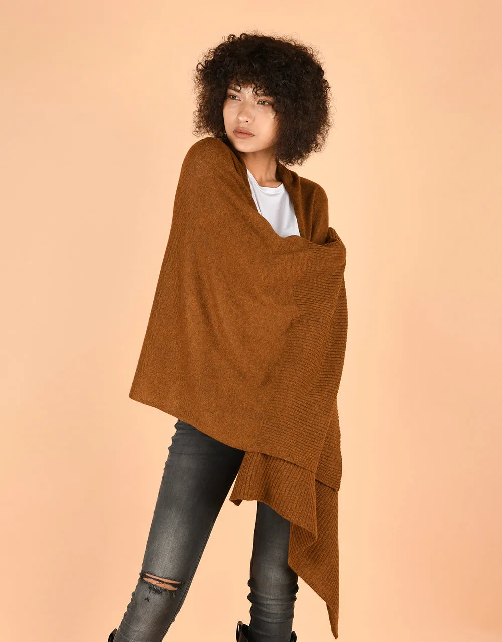 Soft Wide Rib Scarf in Curry