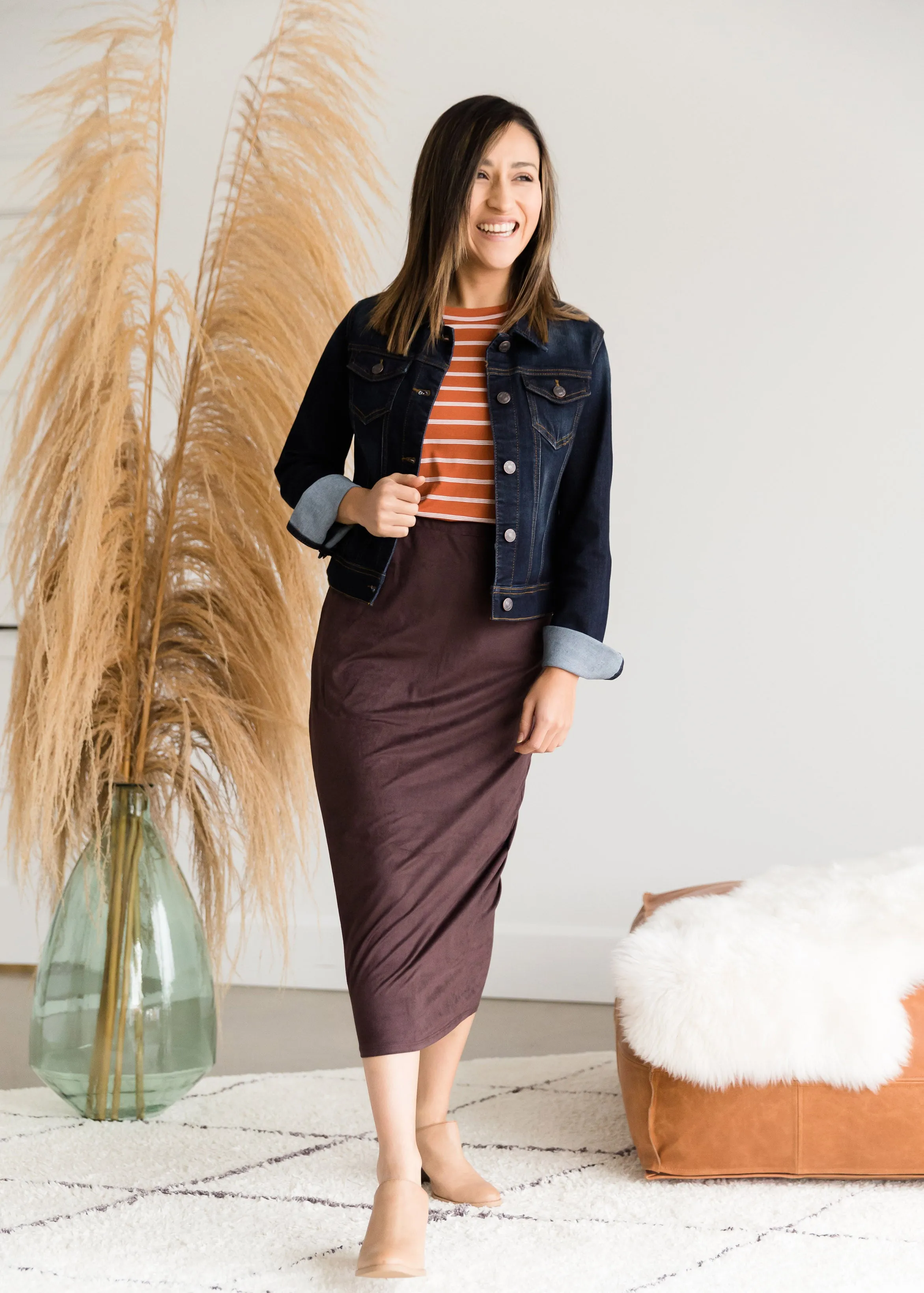 Suede Pencil Midi Skirt - FINAL SALE