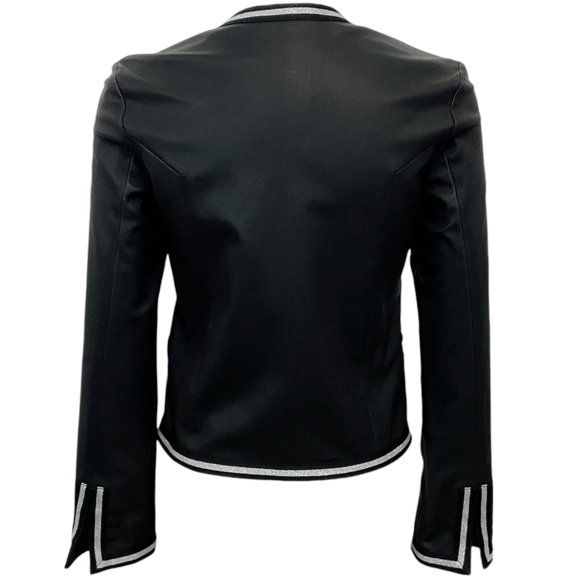 Susan Bender Black Leather Jacket with Pearl Buttons and Silver Trim