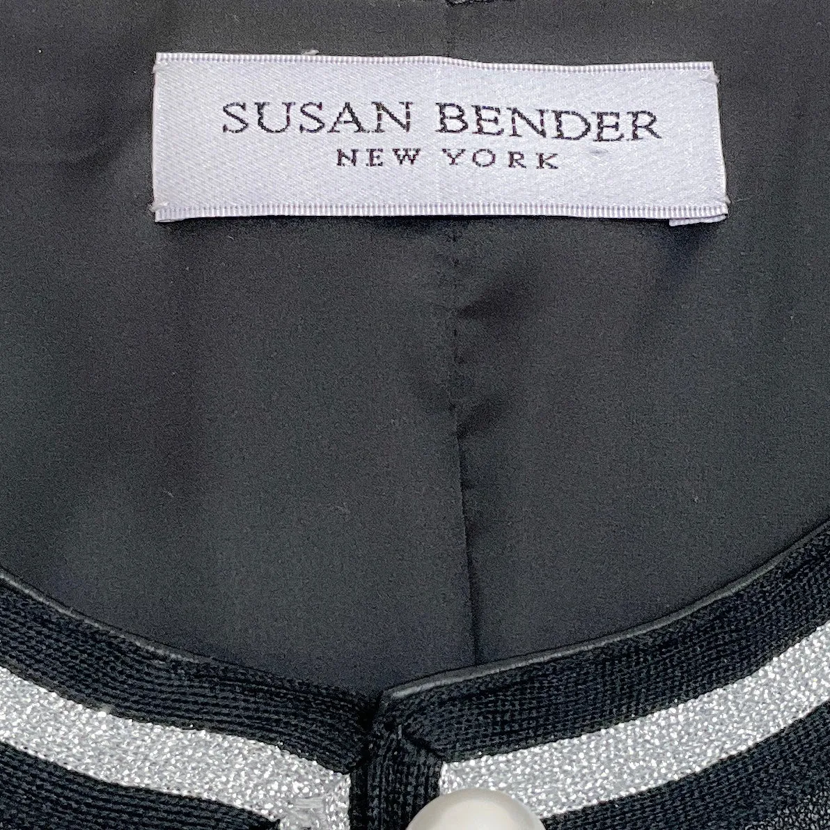 Susan Bender Black Leather Jacket with Pearl Buttons and Silver Trim