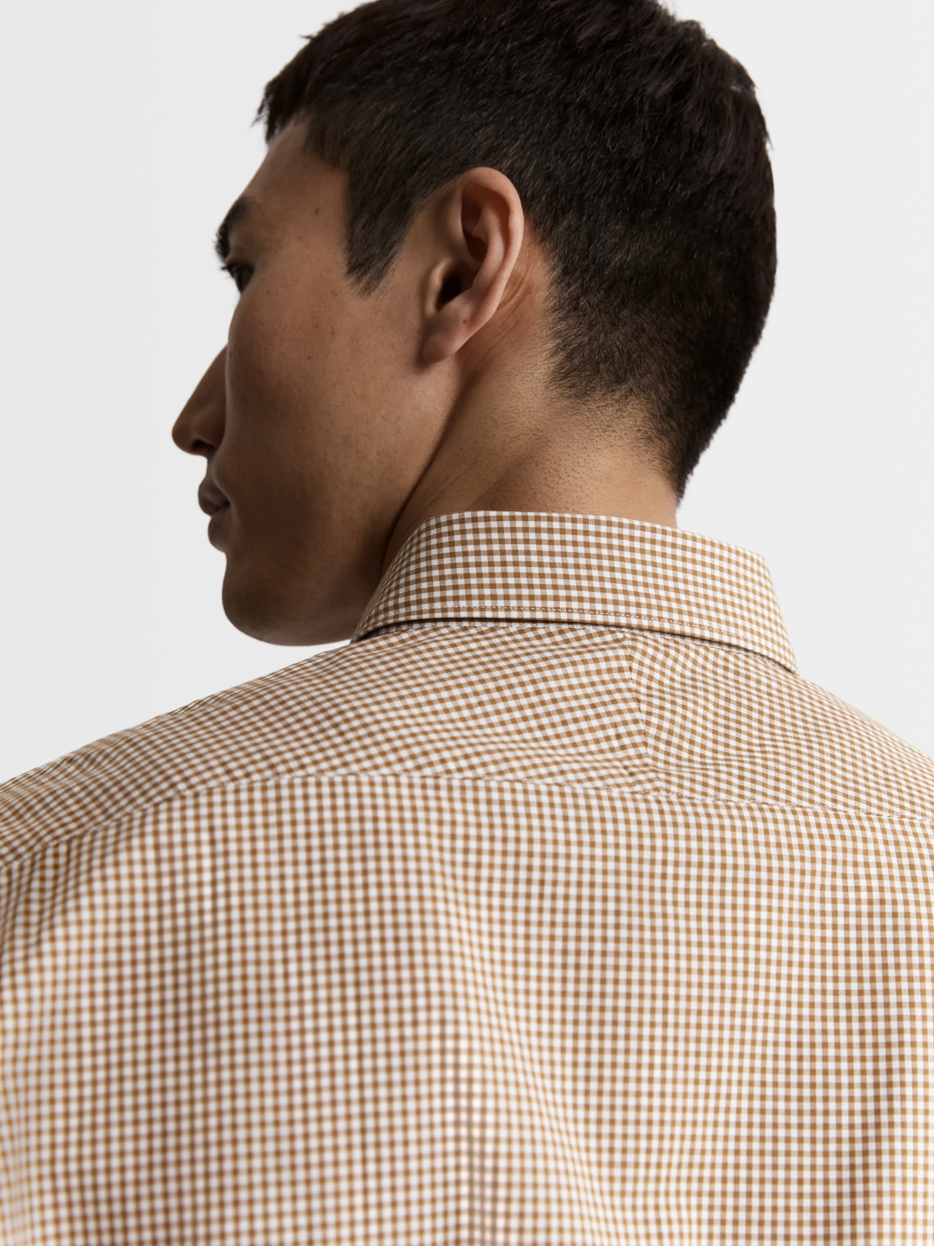 Tan Gingham Poplin Slim Fit Casual Shirt