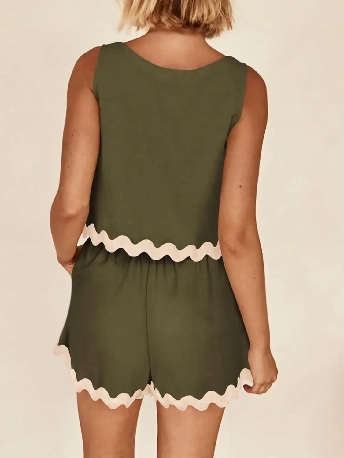 TEEK - Contrast Trim Sleeveless Top and Shorts Set