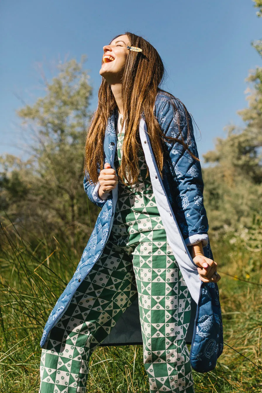 The Beijing Quilted Coat- Blue Floral