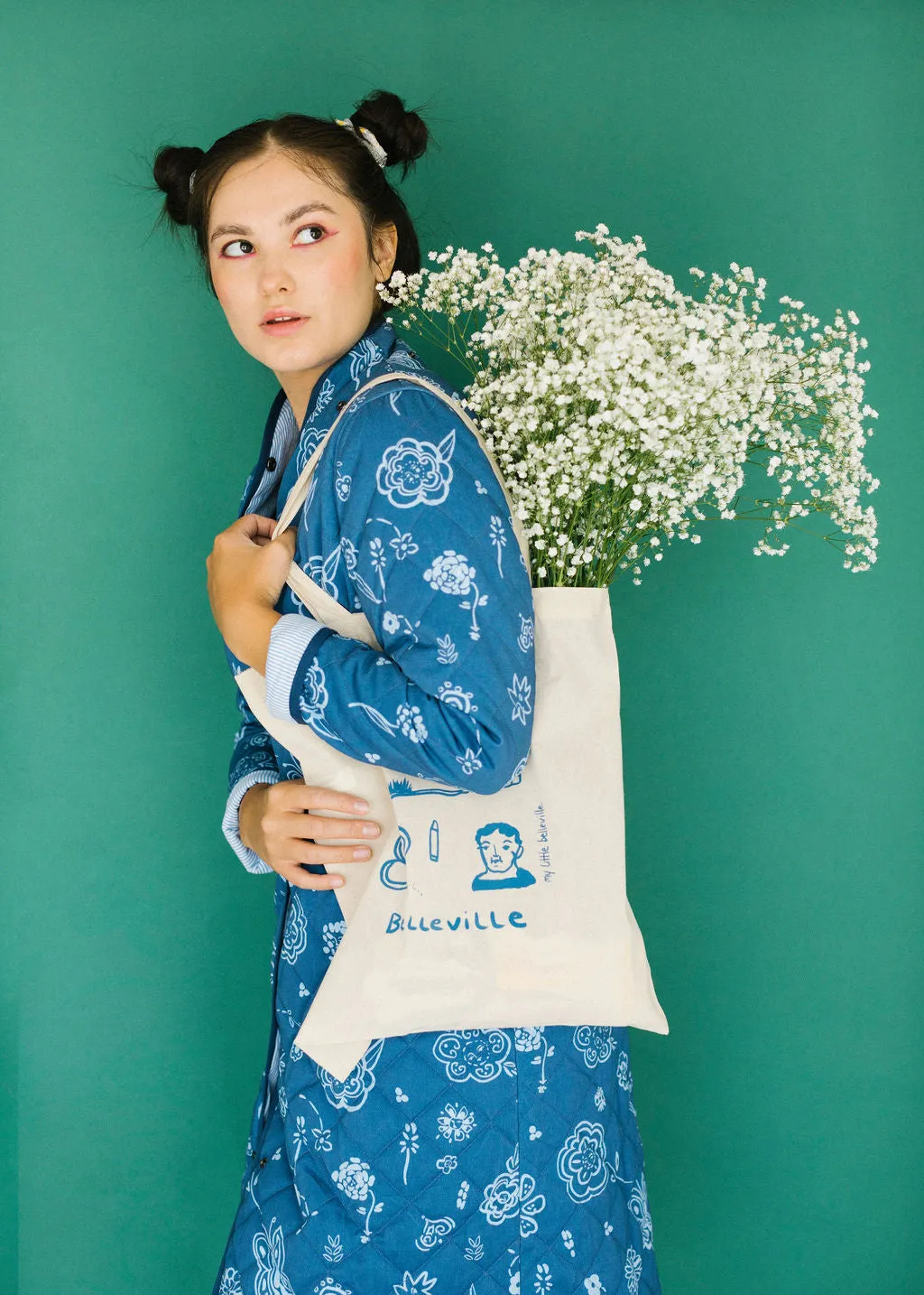 The Beijing Quilted Coat- Blue Floral