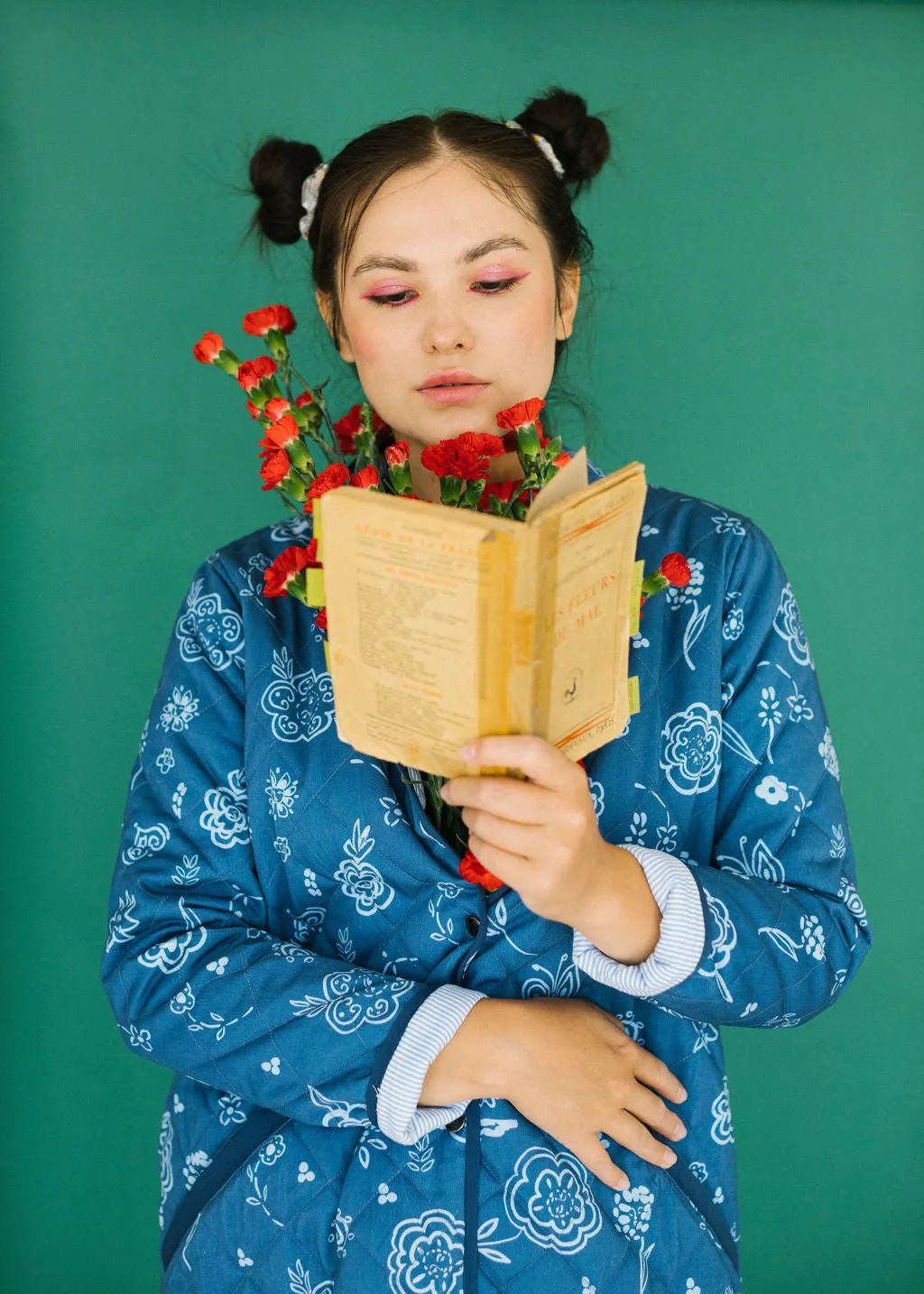 The Beijing Quilted Coat- Blue Floral