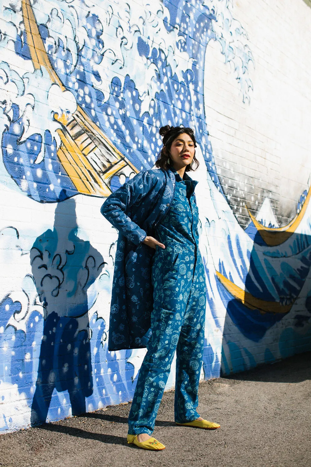 The Beijing Quilted Coat- Blue Floral