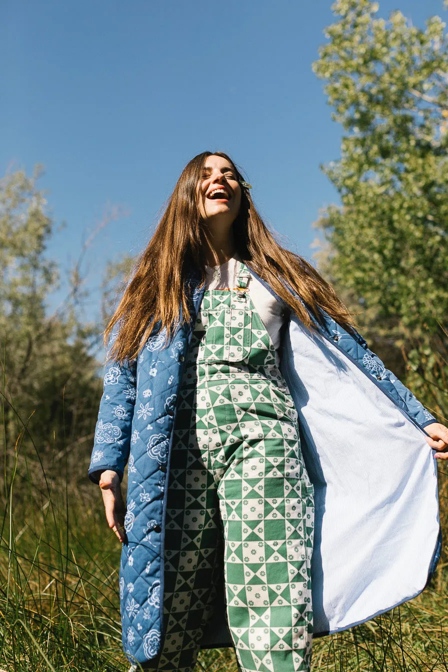 The Beijing Quilted Coat- Blue Floral