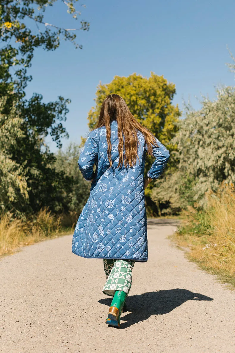 The Beijing Quilted Coat- Blue Floral