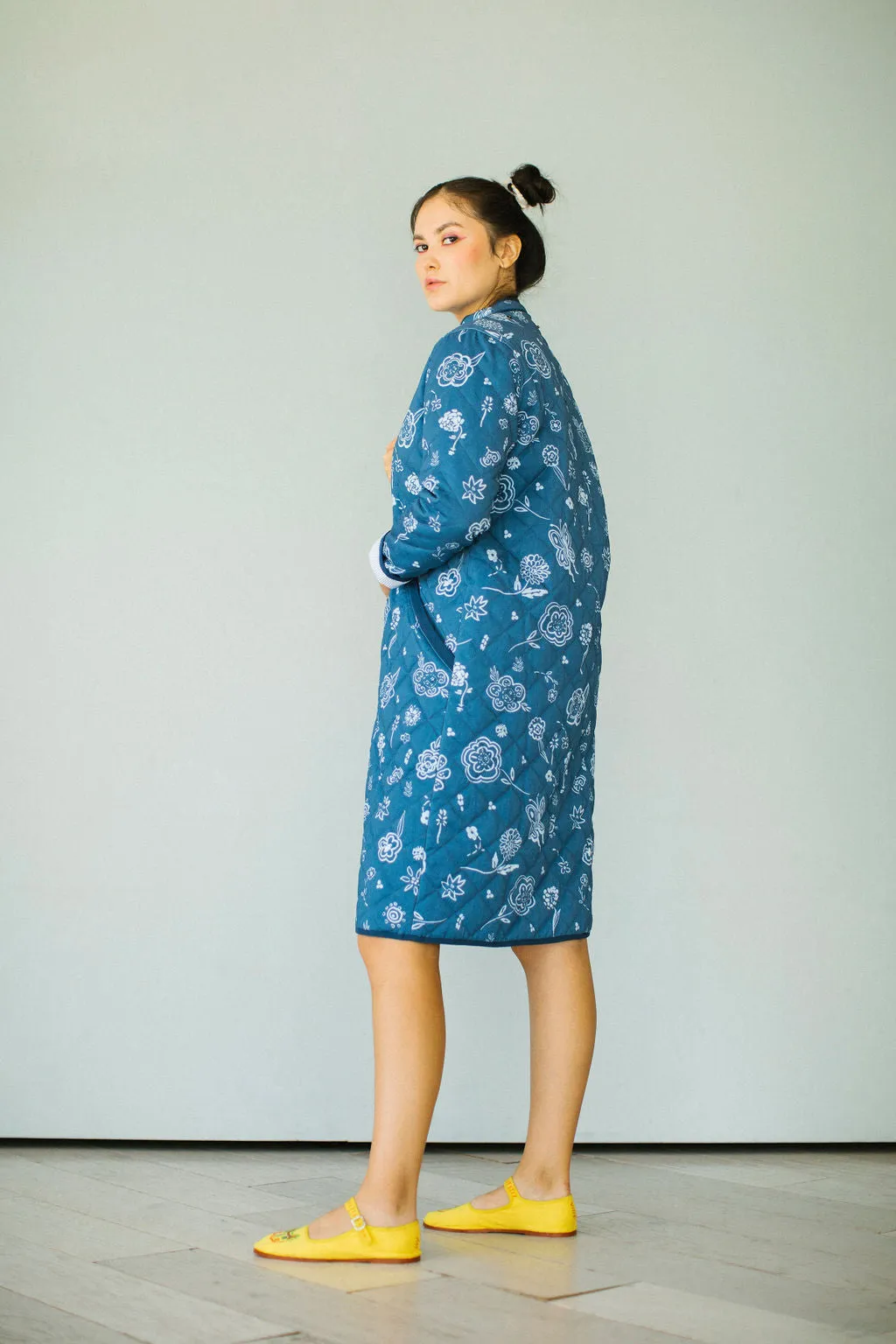 The Beijing Quilted Coat- Blue Floral