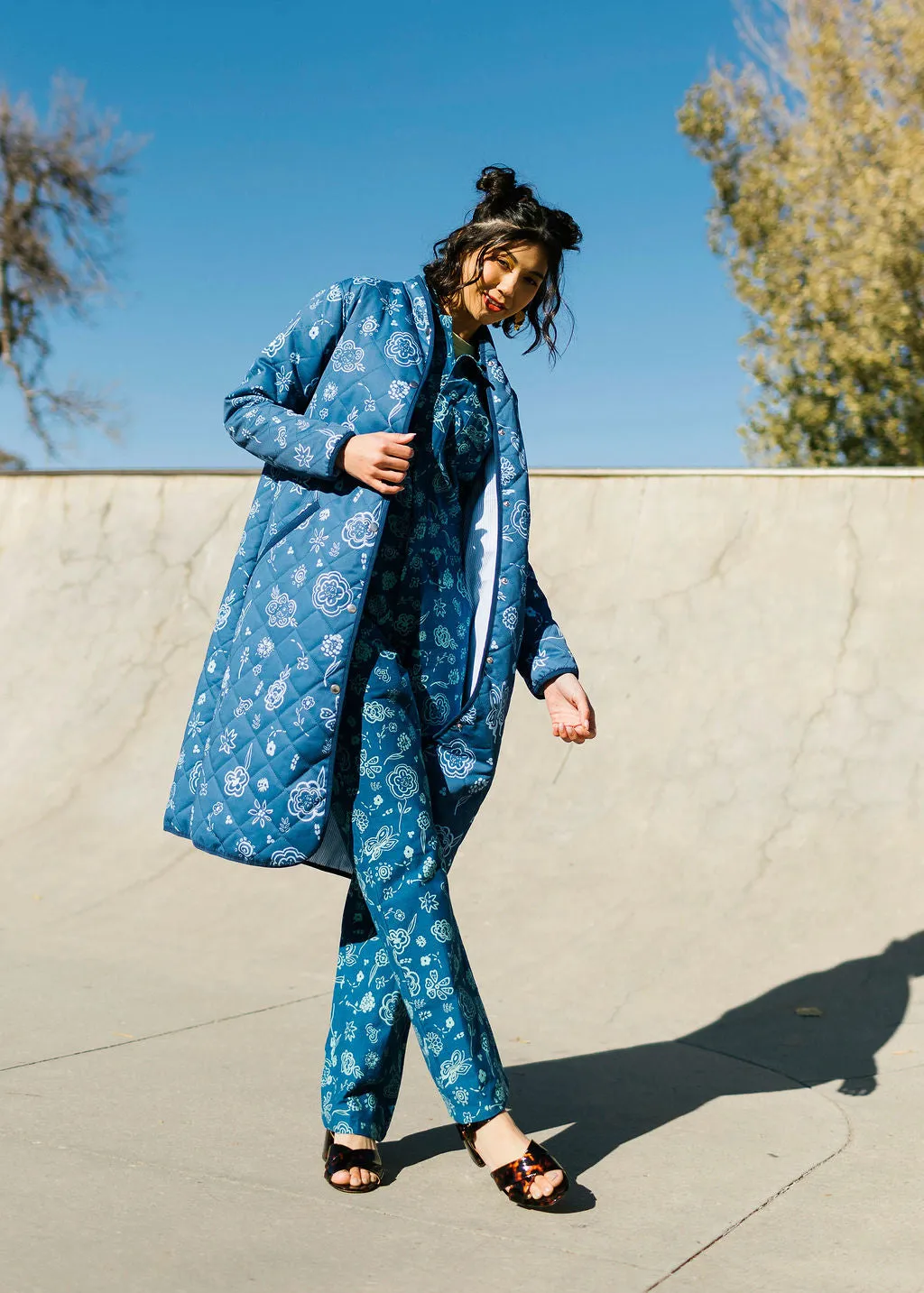 The Beijing Quilted Coat- Blue Floral