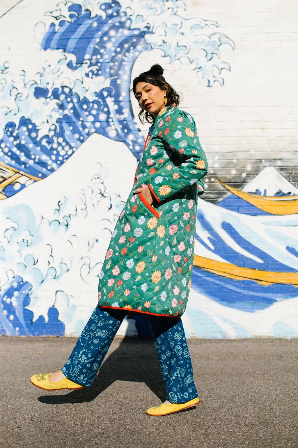 The Beijing Quilted Coat- Blue Floral