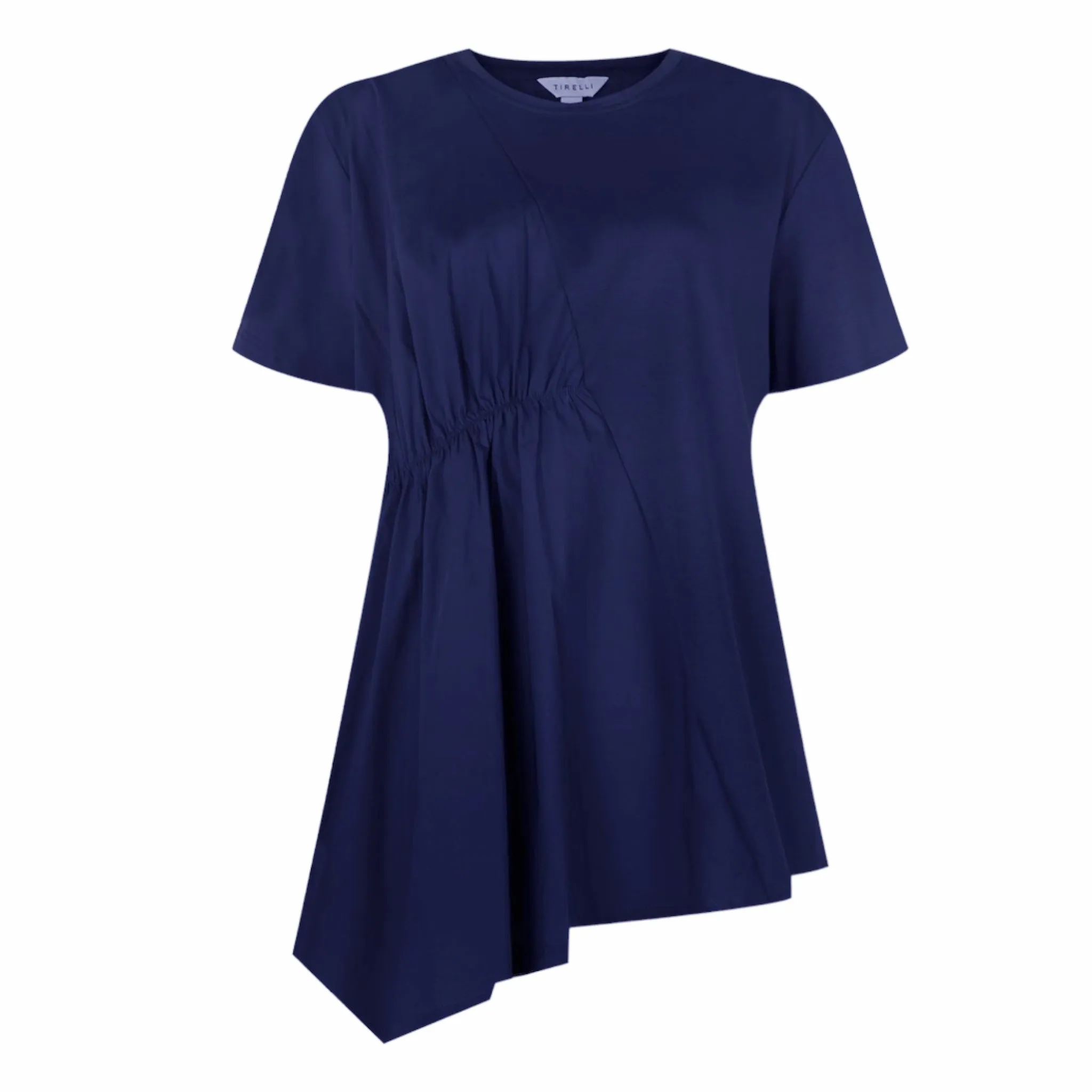 Tirelli Asymmetric Ruched Cotton Tunic Navy