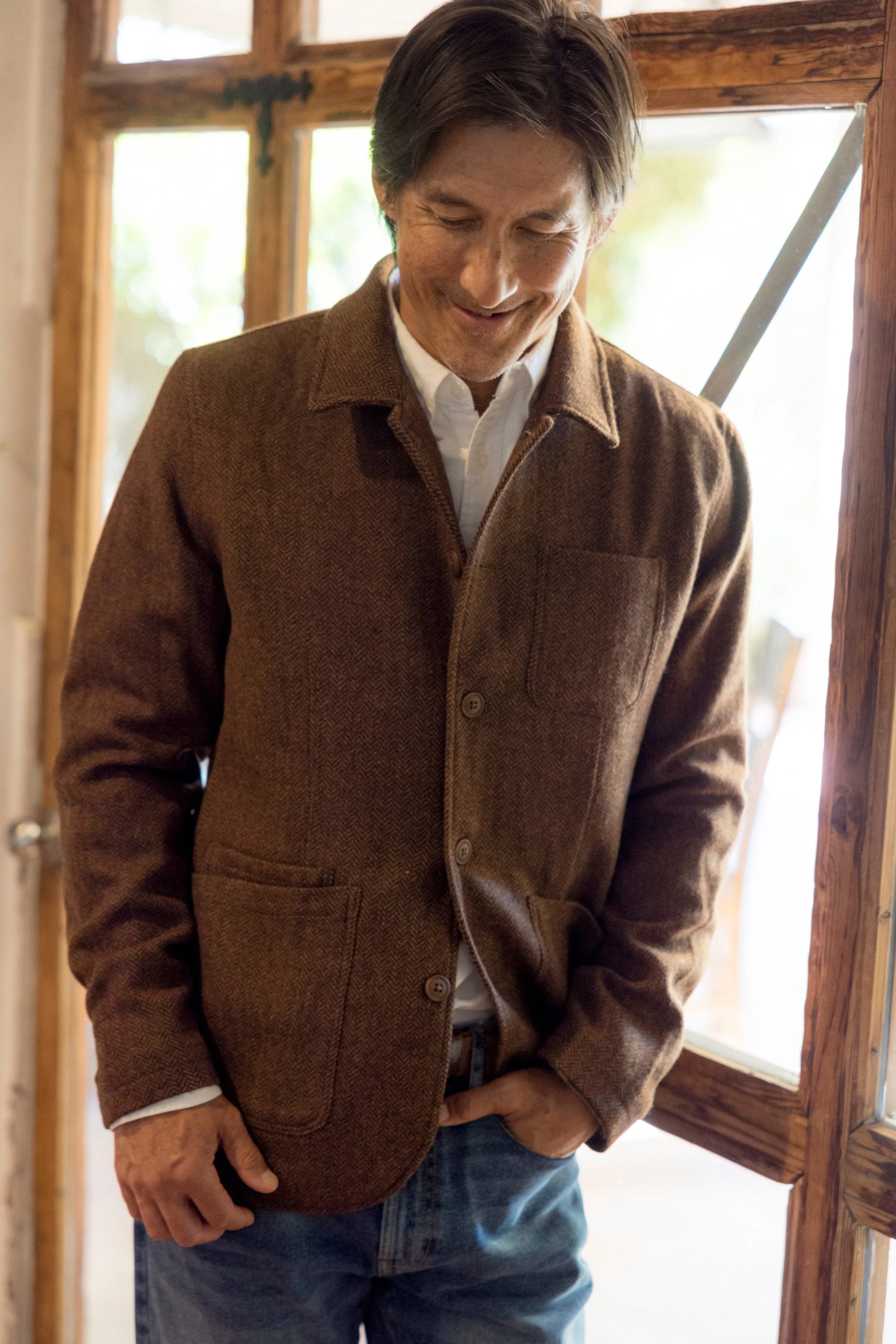 Tweed Industrial Jacket - Brown Herringbone