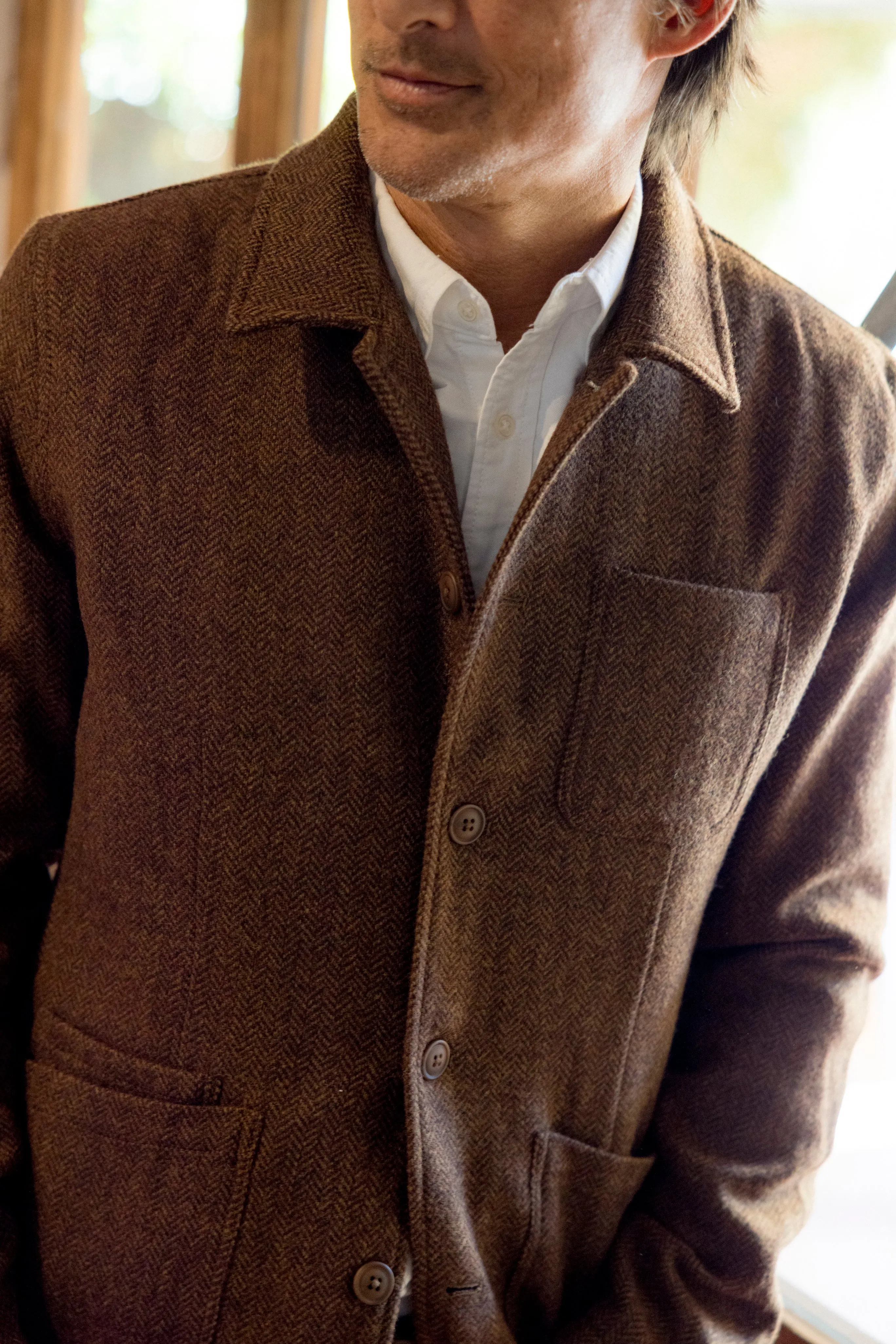 Tweed Industrial Jacket - Brown Herringbone