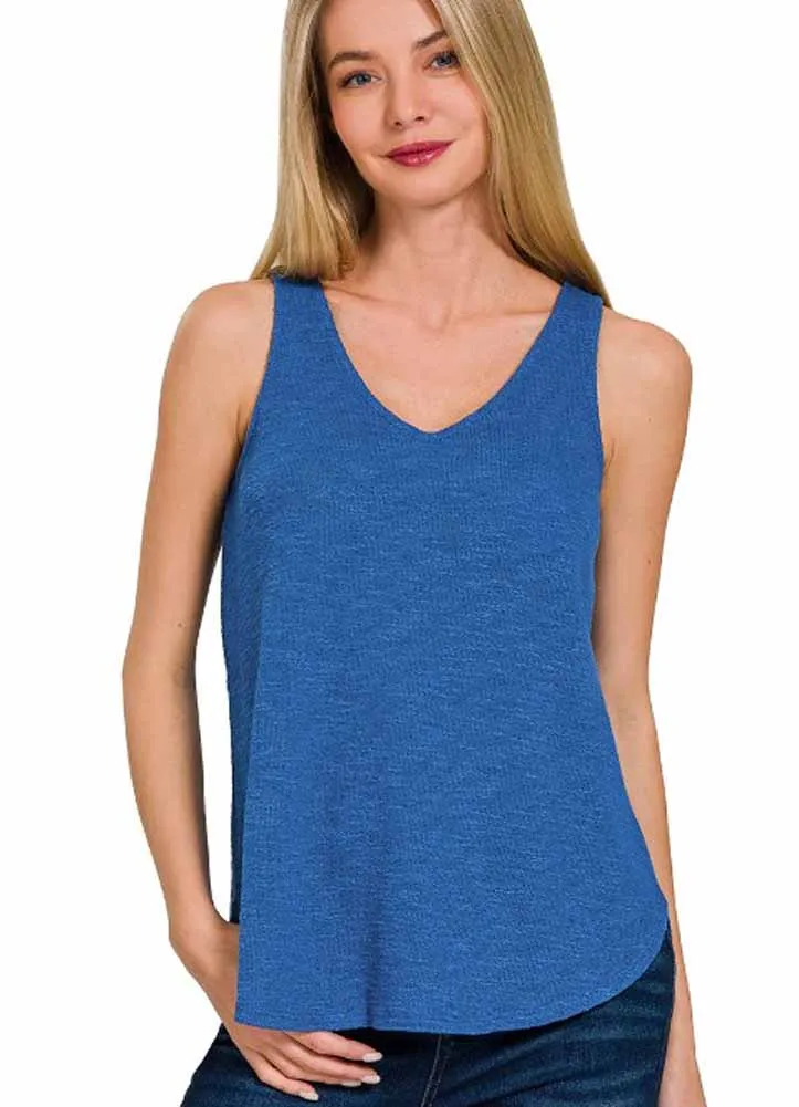 V Neck Sleeveless Cami Top in Classic Blue by Zenana