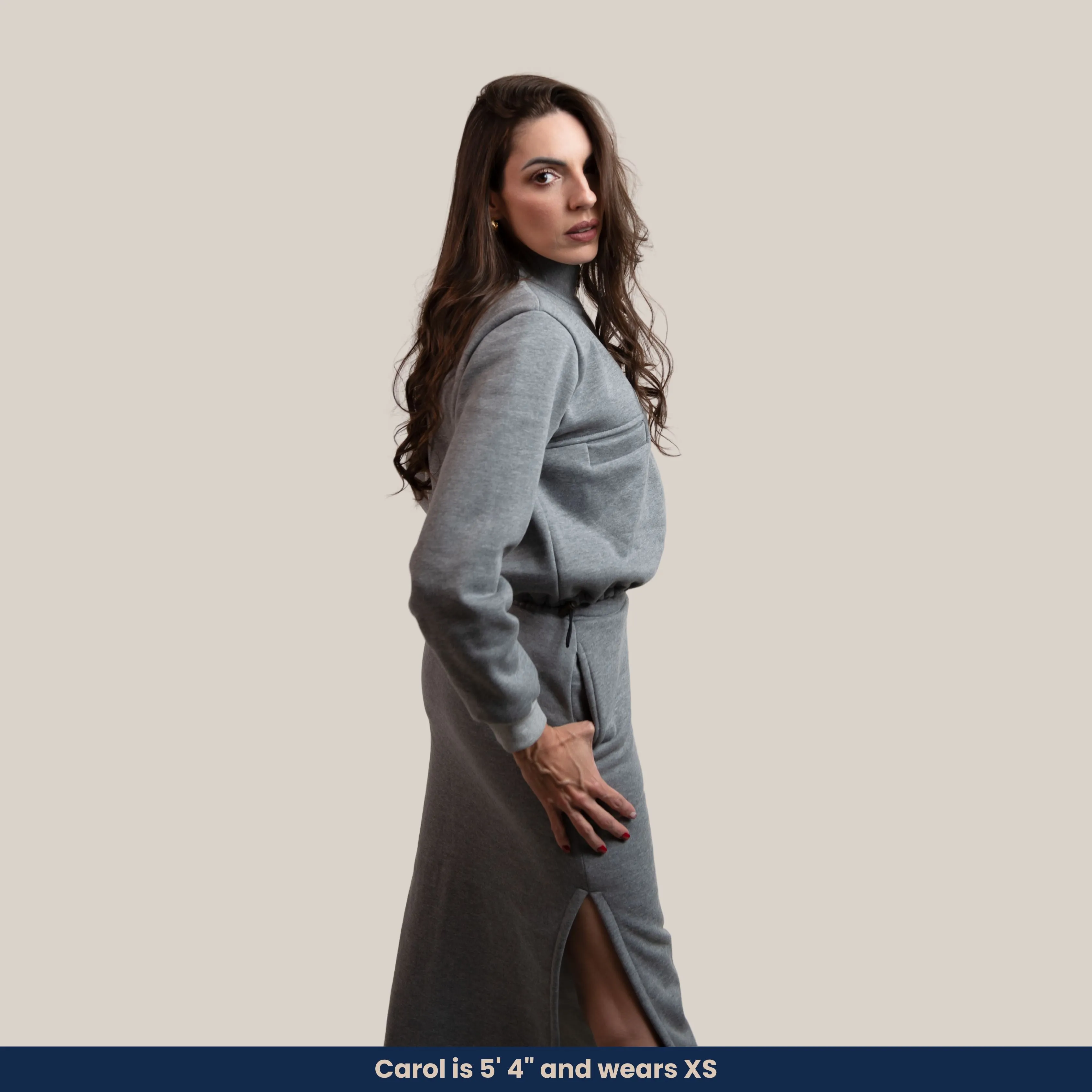 Victoria - Soft Fleece High-Neck Top and Long-Length Pencil Skirt Set (2-Piece Set)